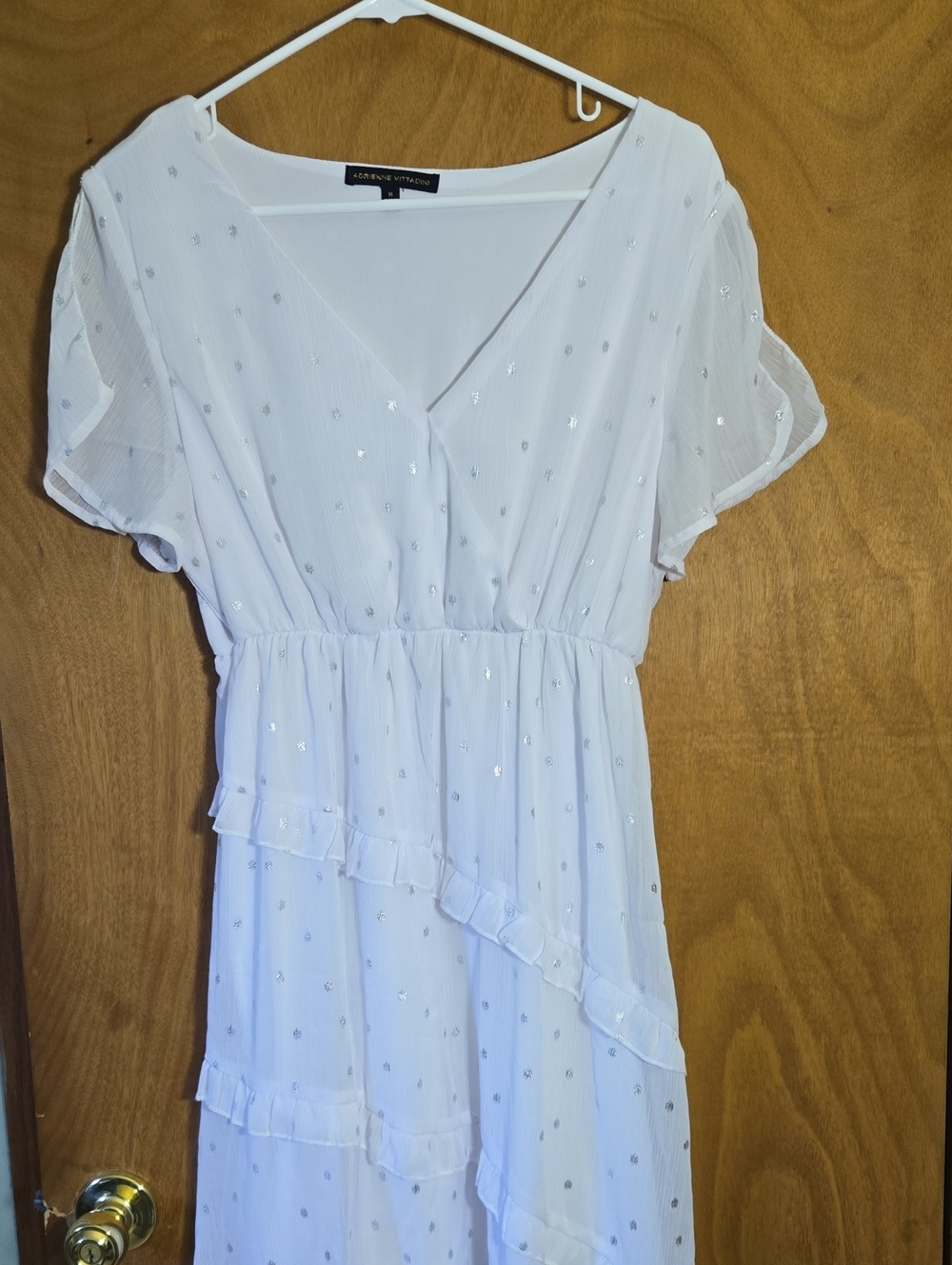 Adrienne Vittadini White Midi Dress with Silver Dot Accents